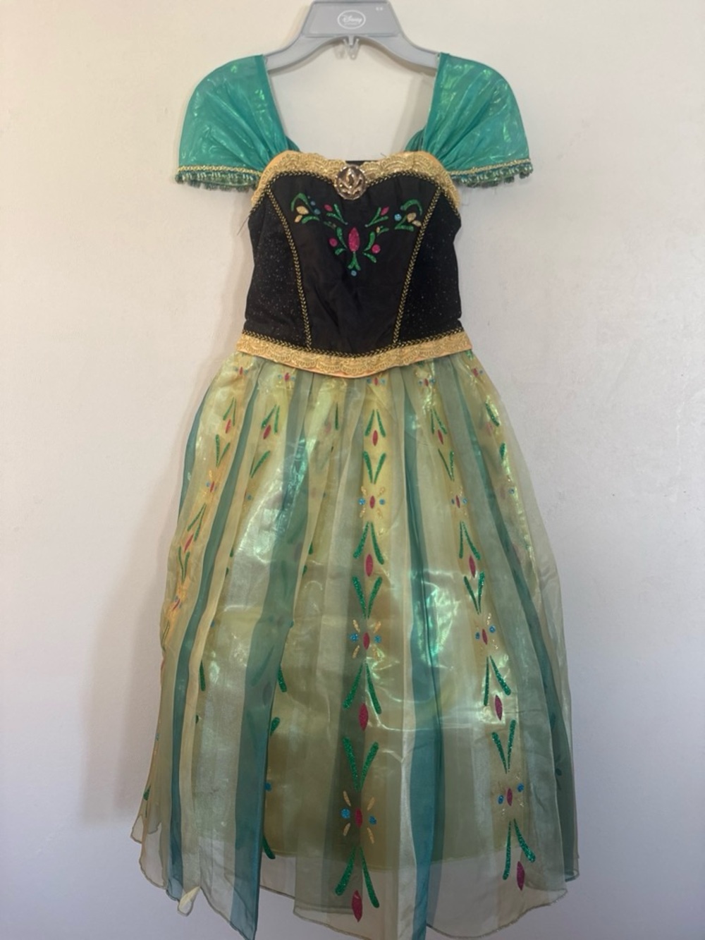 The Disney Store Frozen Anna Girls Green, Black & Gold Princess Costume/ Dress